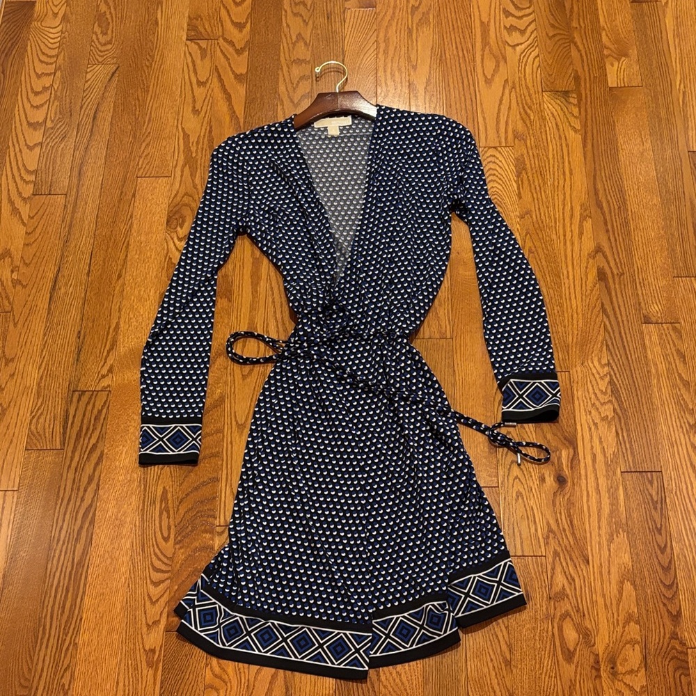 Michael Kors Blue Patterned Long Sleeve Dress - New - Never Been Worn